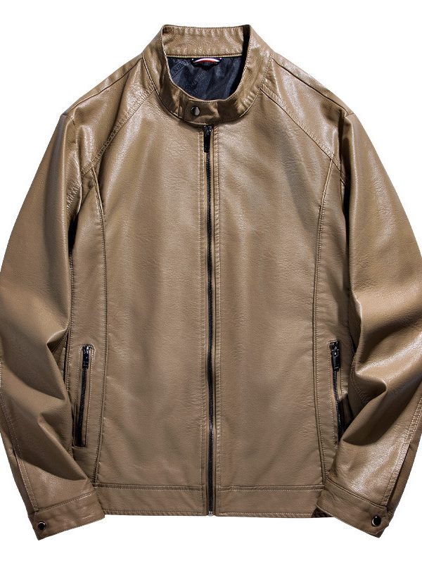 Injall Lun Leather Clothing With Stand Collar Men's Coat