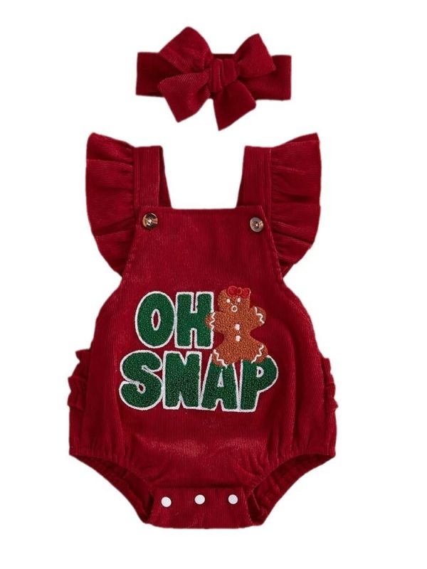 New Baby Girl Christmas Clothes Embroidered Pleated Sleeveless Lantern Velvet Jumpsuit