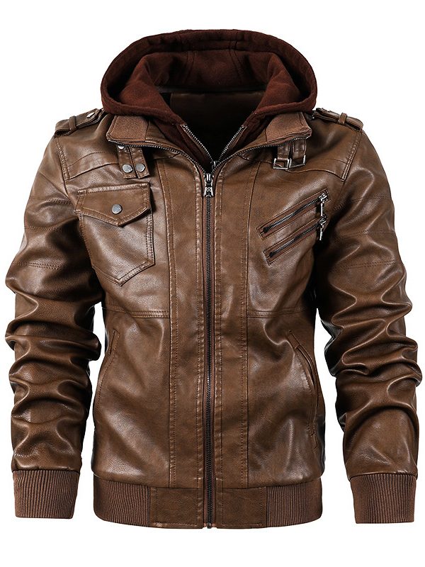 Motorcycle leather men's jackets stand collar men