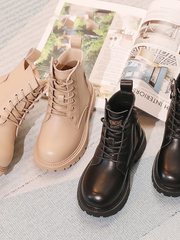 Fashion Simple Solid Color Children's Leather Martin Boots