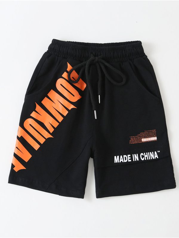 Boys' Pants, Casual Sports Pants, Big Children's Knitted Printed Shorts, Trendy Children's Five-point Pants