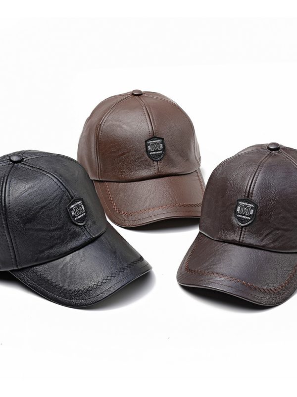Pu Leather Duck Tongue Men'S Ear Protection Baseball Cap