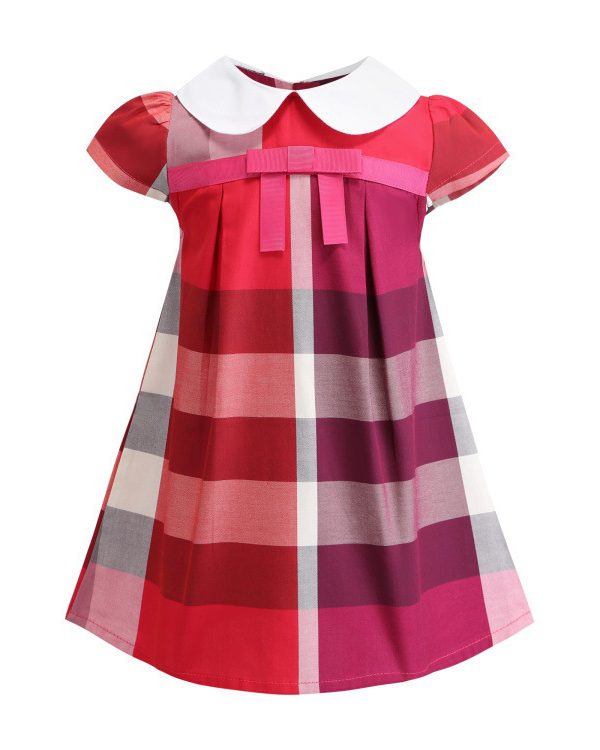 Girls' Baby Dresses, Cotton Children's Dresses, Children's Baby Girls' Plaid Short-sleeved Skirts