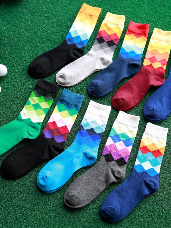 Colored diamond men's socks men's cotton socks long socks
