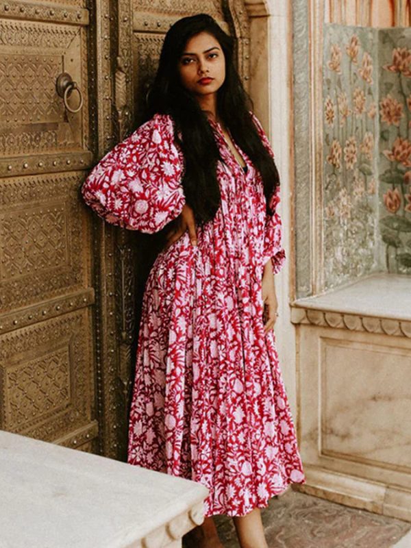 New Floral Fashion Women's Loose Large Size Casual Summer Dresses With Medium Sleeves