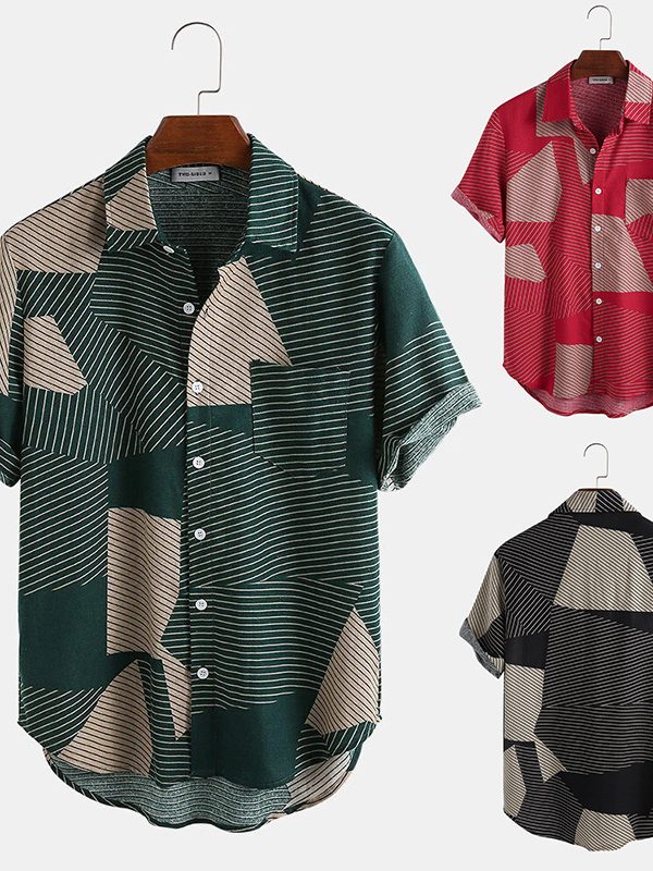 Men's striped color block short sleeve shirt