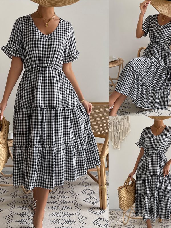 Women's Fashion Temperament Plaid Swing Dress