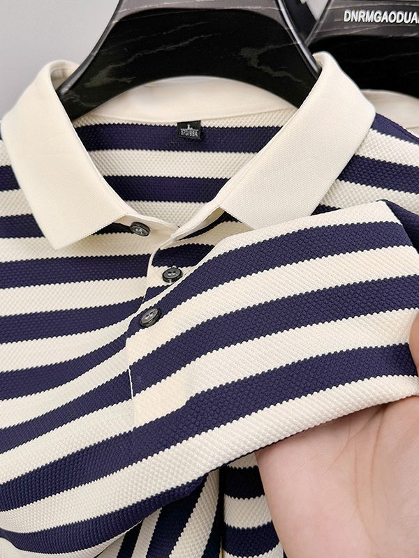 Lapel Jacquard Stripes Breathable Sweat Absorbing Business Casual Men's Clothing