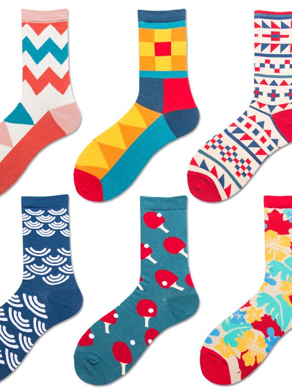 Delivery Spring And Autumn Men's Socks Rhombus Landscape Painting Tide Brand Socks