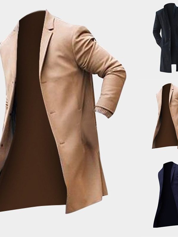Fashion Winter Men's Trench Long Jackets Coats Overcoat Classic Jackets Solid Slim Fit Outwear Hombre Men Clothes Khaki Black
