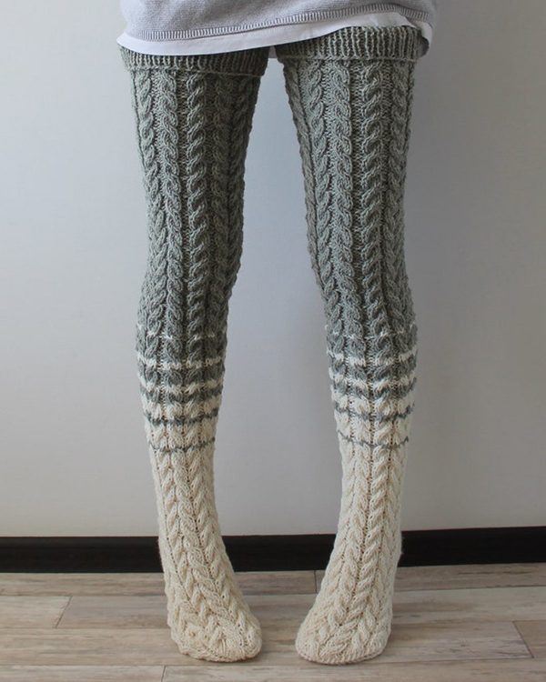 Twist Weave Woolen Yarn Socks Color Matching Overknee Long Boot Warm Keeping Floor Loose Socks