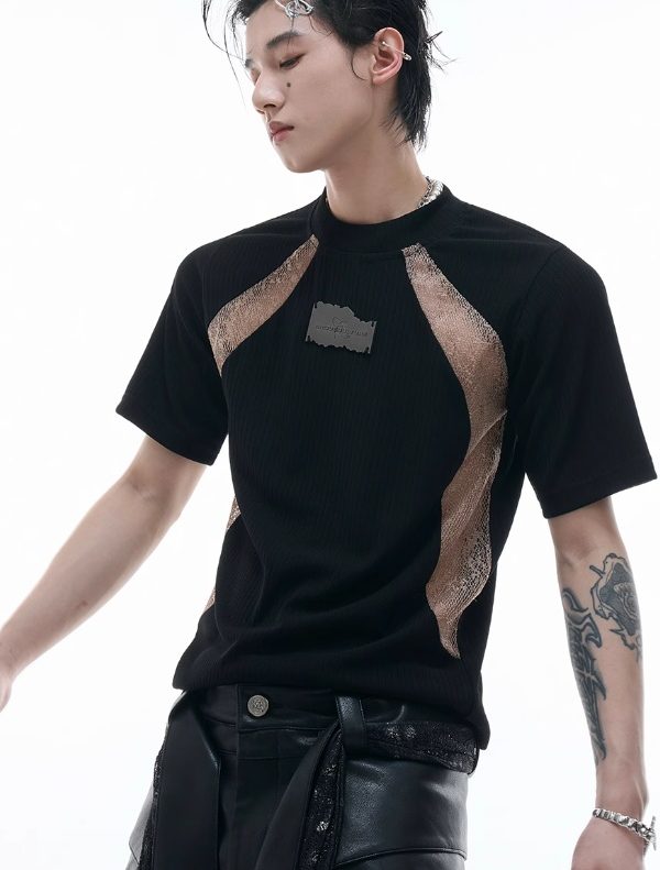Niche Deconstruction Contrast Color Retro Short-sleeved Slim-fit Pit Texture Bottoming Shirt