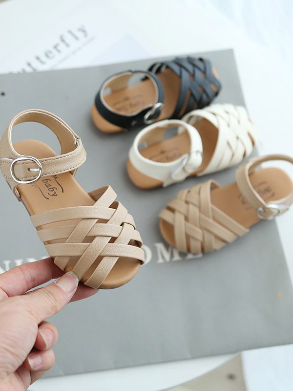 Kids Buckle Toe Soft Sole Woven Sandals