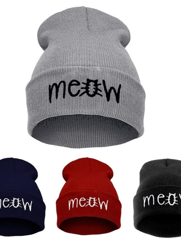 Autumn MEOW  Men Women Casual Hip Hop Hats Knitted Wool Skullies Beanies Hat Warm Winter Hat For Women Beanie Winter Caps