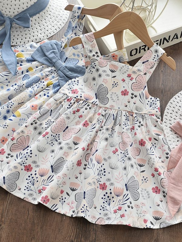 Girl's Printed Cotton Dress With Butterflies