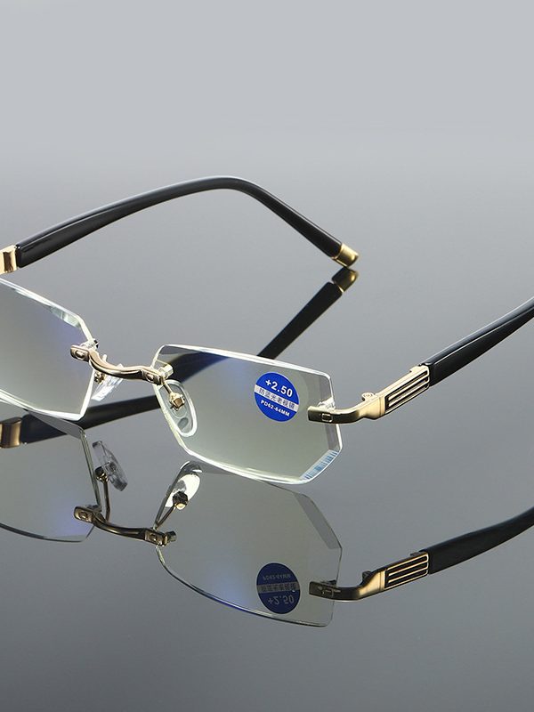 Blue Light Blocking Reading Glasses Rimless Diamond Cut