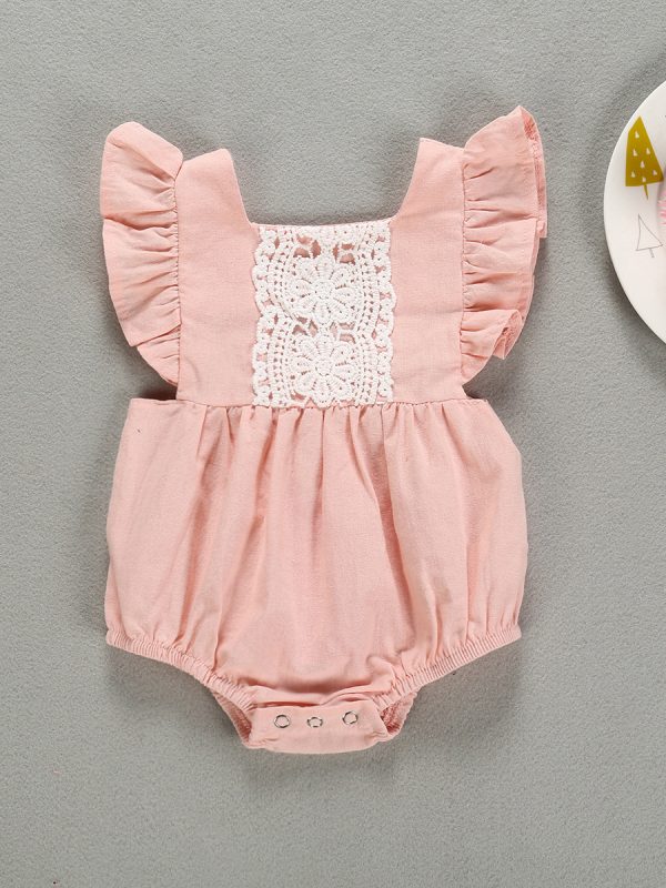 Camellia Ruffles Romper Infant Baby Girls Floral Patchwork Romper Back Cross Jumpsuit Playsuit Clothes Outfits