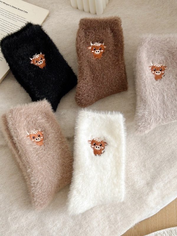 Fleece-lined Thickened Warm Thick Socks Women's Mid-calf Socks Autumn And Winter