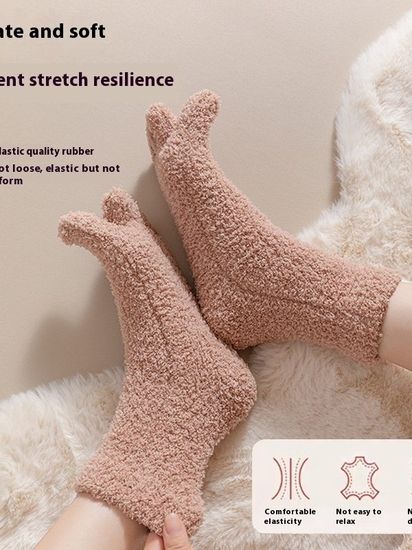 Women's Fleece-lined Thickened Home Sleeping Floor Toe Socks