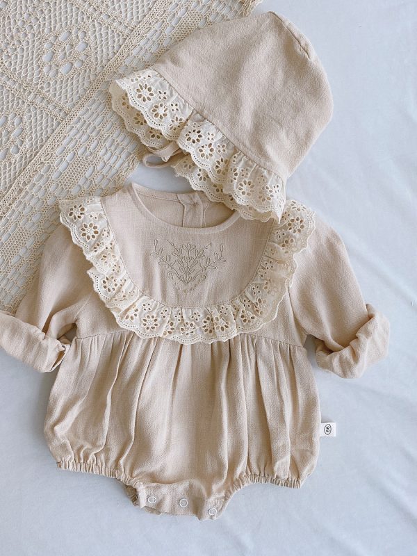 Free Hat Lace Onesie Baby Spring Clothes Newborn Rompers One Year Old Celebration Dress