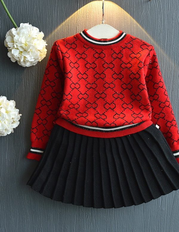 Two piece sweater and skirt suit