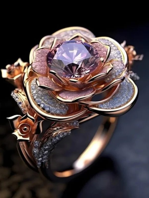 Rose Inlaid Zircon Luxurious And Personalized High-grade Ring