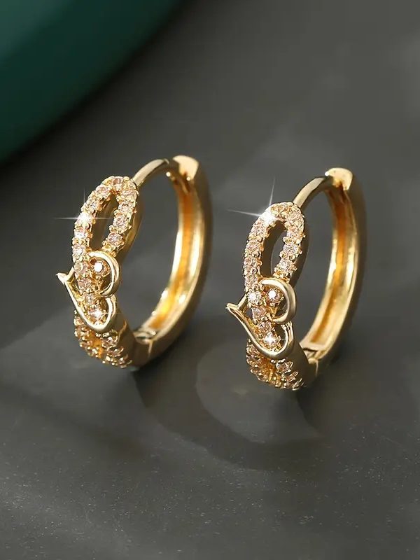 Copper Inlaid Zircon Retro Versatile Round Earrings For Women