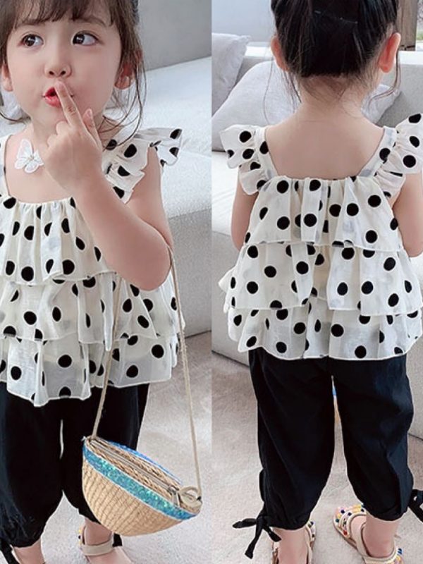 Girls Polka Dot Vest + Pants Two Piece Set