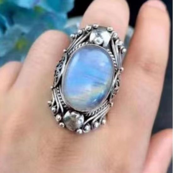 Natural Moonstone Tibetan Vintage Open Ring