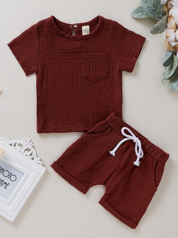 Two Piece Cotton Double Crepe Short Sleeved Shorts
