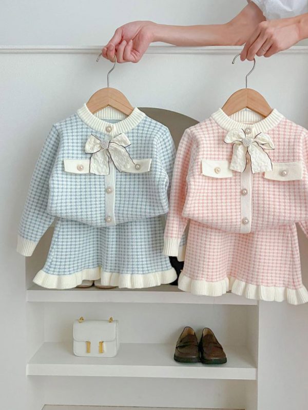 Kids' Sweater Skirt Knitted Cardigan Baby Two-piece Suit