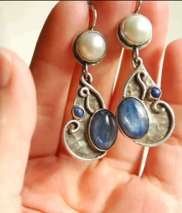 Vintage Ethnic Style Inlaid With Natural Stones Long Ear Hooks Distressed Women's Earrings Trendy Unique Earrings