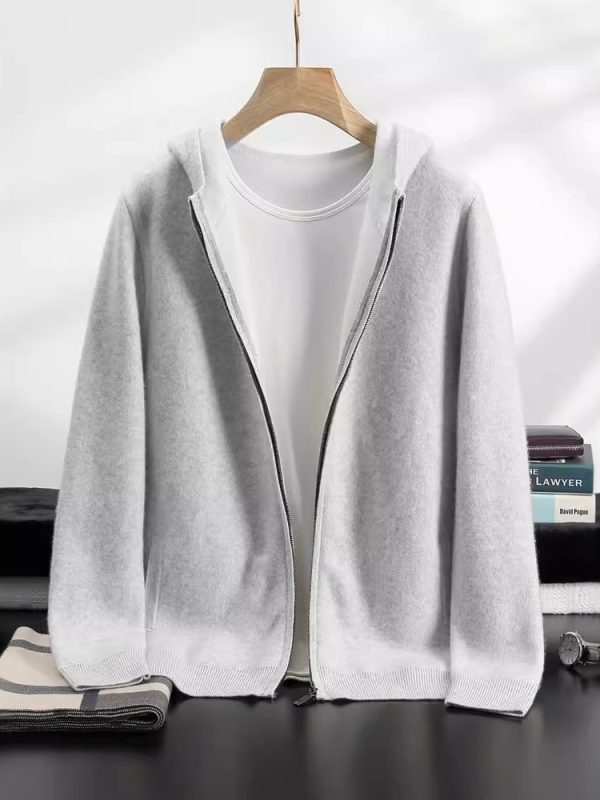 Men's Hooded Loose Casual Knitted Wool Sweater Cardigan Coat