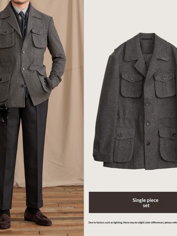 Wool Vintage Coat With Multiple Pockets Workwear Style Military-inspired