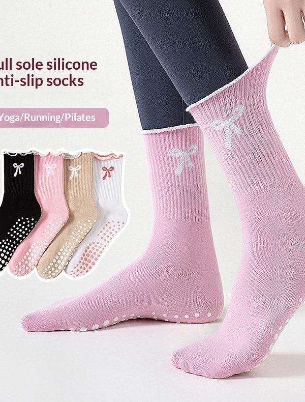 Yoga Mid Calf Socks Non Slip Silicone Ruffle Cotton Socks