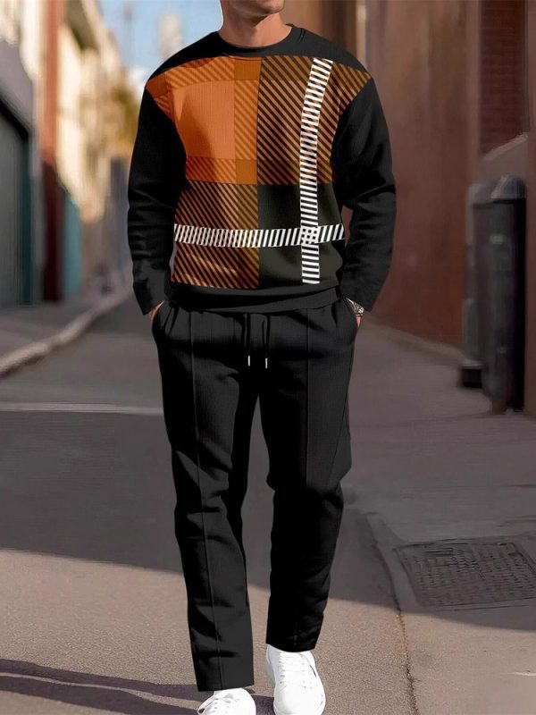 Fashion Men's Casual Sporty Round Neck Sweatshirt And Pants Two-piece Set