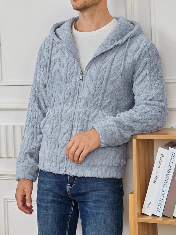 Textured Casual Hooded Top Cardigan Sweatshirt Jacket