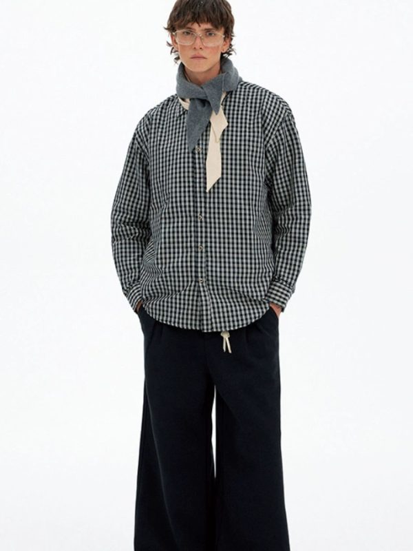 Retro Minimalist Color Block Plaid Long Sleeve Shirt