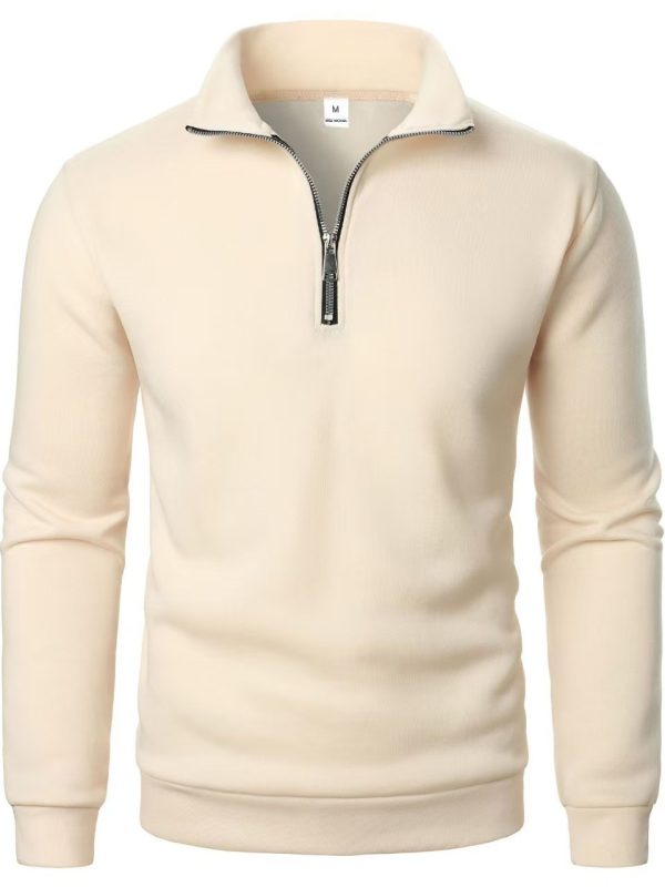 Men's Stand Collar Half Zip Casual Solid Color Long Sleeve