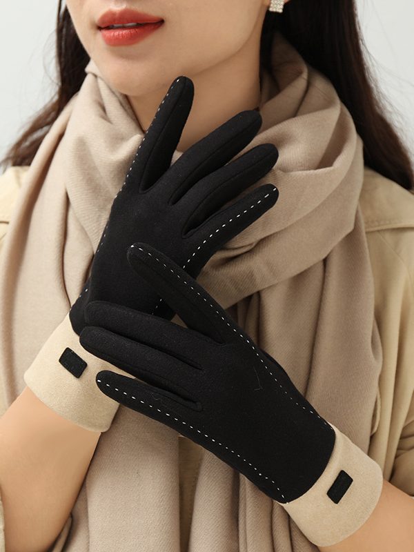 Women's Winter New Dralon Fleece-lined Warm Korean-style Cold-proof Touch Screen Riding Outdoor Driving Gloves For Students
