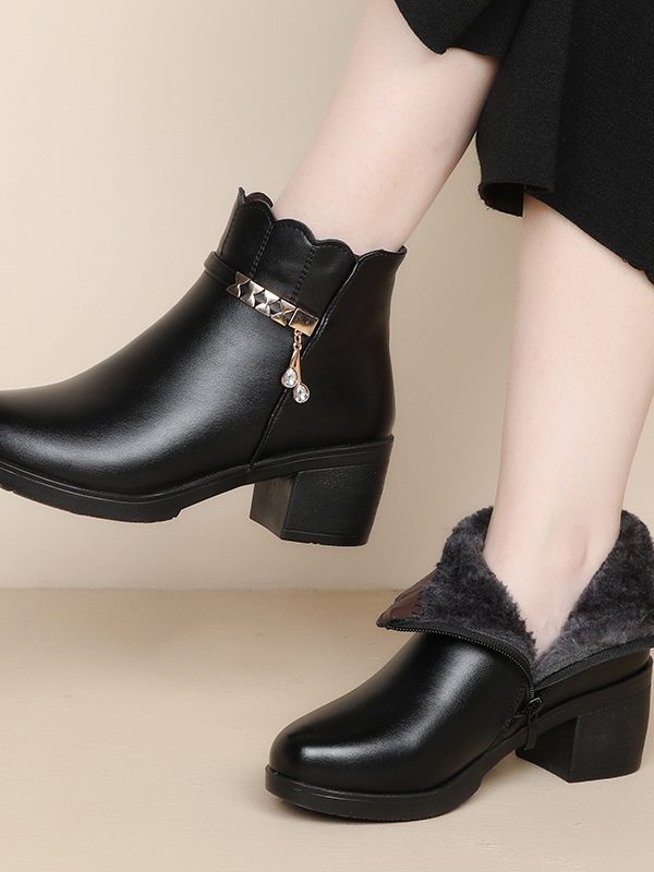 Middle-aged And Elderly Mid-age Warm Short Boots Anti-slip Leather Shoes