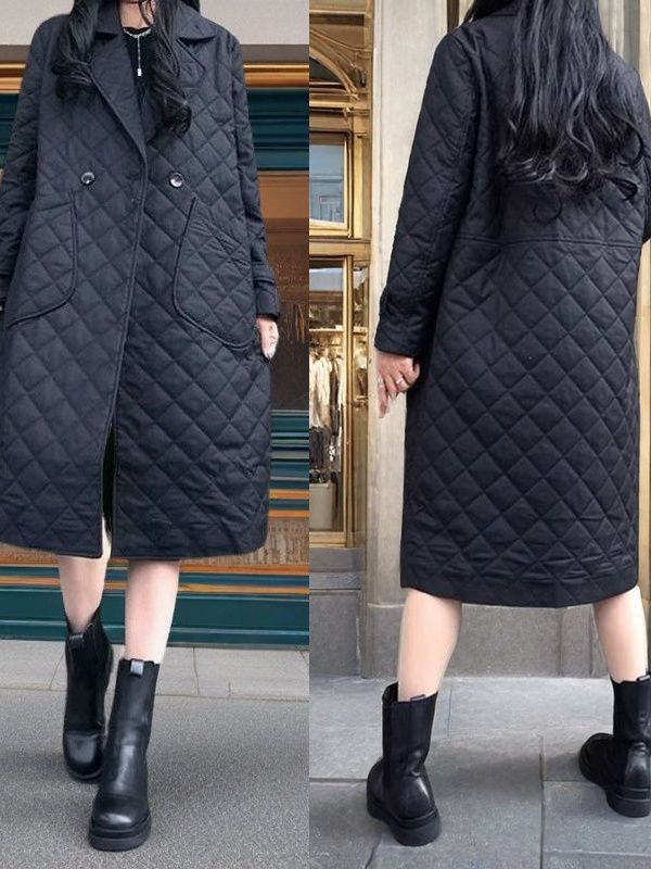 New Padded Quilted Diamond-pattern Cotton Coat