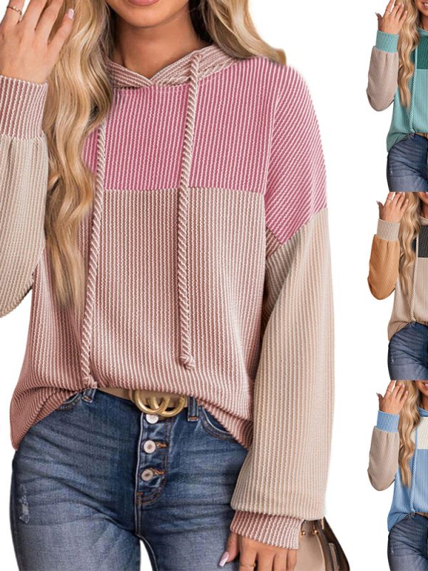 New-style Color-block Long-sleeve Hoodie With A Loose Fit