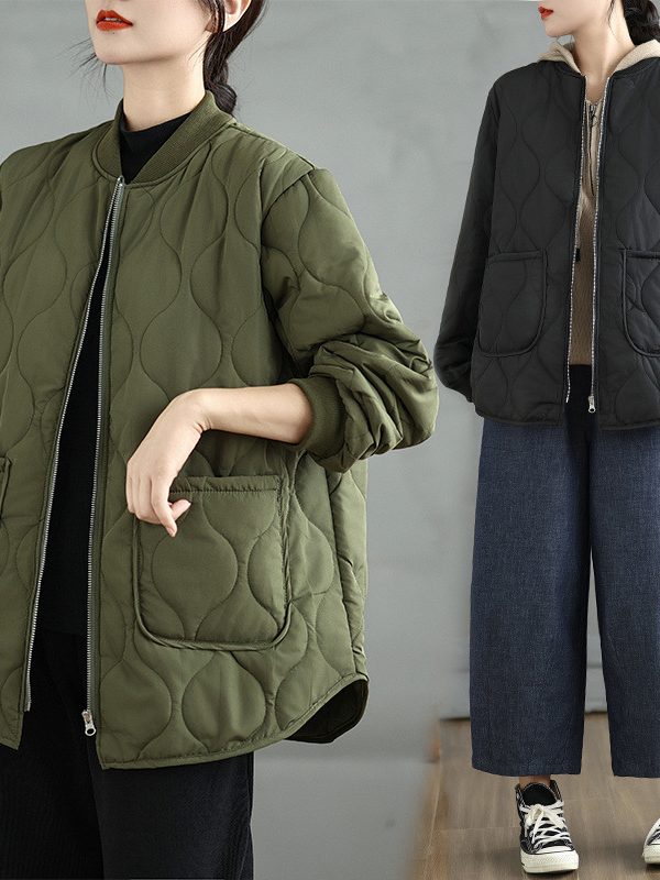 Plus-size Casual Crew-neck Cotton Coat