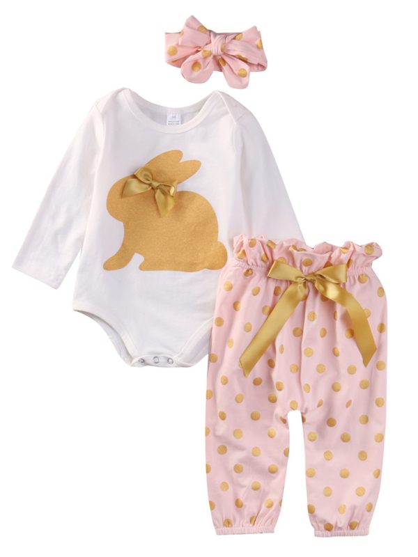 Baby Bunny Romper With Bowknot Lace Trousers Headband