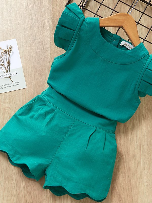 Summer Korean Girl Fungus Flying Sleeve Top Solid Color Shorts Two-Piece Suit Pants