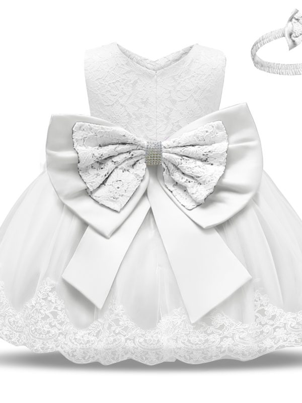 Baby Girls White Baptism Dress Newborn Princess Birthday Wear Toddler Flower Christening Ball Gown Kids Dresses for Girls 12 24M