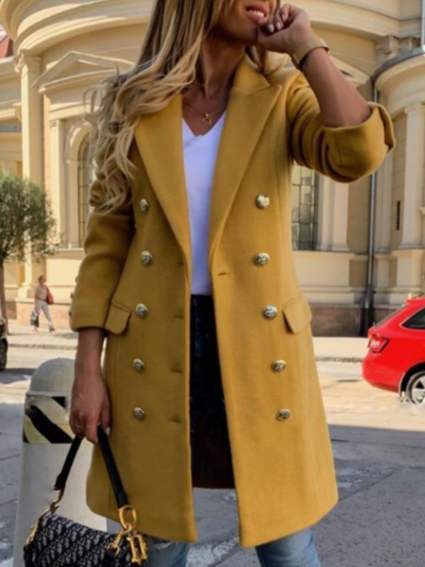 Woolen Lapel Jacket With Double-breasted Design Fashion Casual Trench Fall Winter Mid-length Coat For Women Clothing