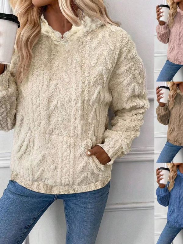 Women's Pullover Jacquard Hooded Loose Fleece Sweatshirt