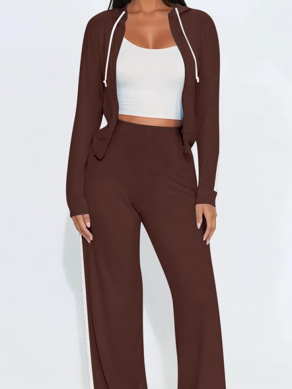 Stylish Color-Block Patchwork Two-Piece Set With A Hooded Top